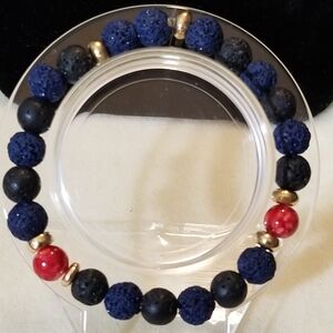 NWT Handrafted Men's Black/Blue Lava Beads Beaded Bracelet